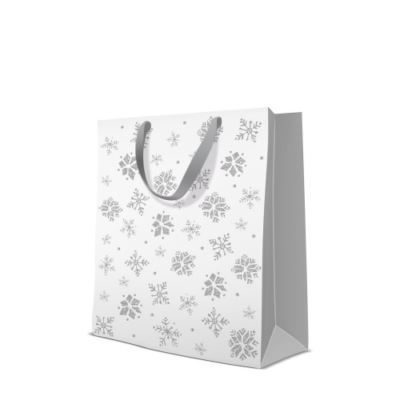 Prémium Glitter Snowflakes papír ajándéktáska, L