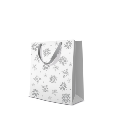 Premium Glitter Snowflakes ezüst papír ajándéktáska, M