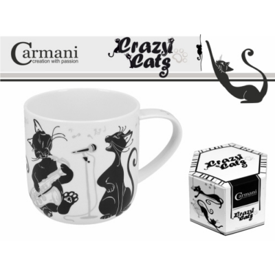 Porcelán bögre - 500ml - fekete macskás, zenés