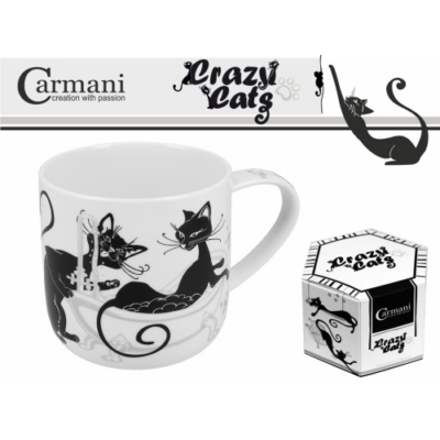 Porcelán bögre - 500ml - fekete macskás