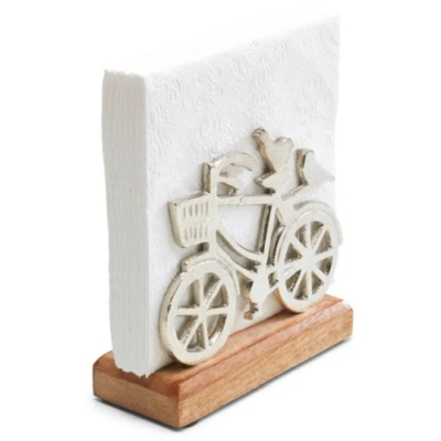 Fém szalvétatartó fa aljjal - Biciklis