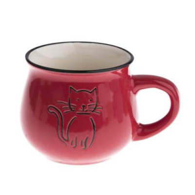 Kerámia bögre rajzos cicás - 213ml - piros