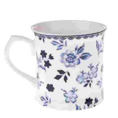 Porcelán bögre - 400ml - kék vegyes virágos