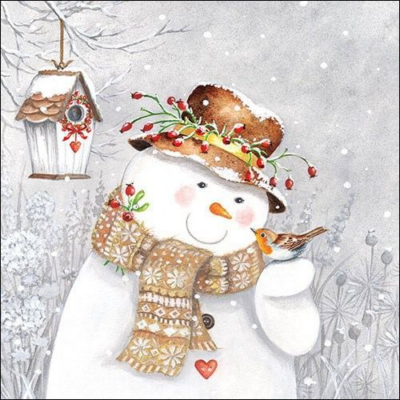 Snowman Holding Robin papírszalvéta 33x33cm, 20 db-os