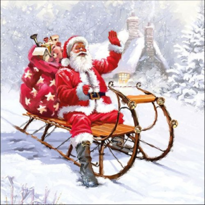 Santa On Sledge papírszalvéta 33x33cm,  20 db-os