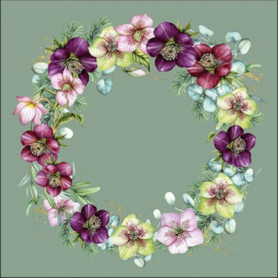 Christmas Rose Green papírszalvéta 33x33cm,  20 db-os