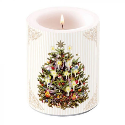 Karácsonyi Átvilágítós Gyertya - X-mas Tree Cream - 12x10 cm