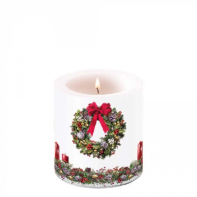 Karácsonyi Átvilágítós Gyertya - Bow On Wreath - 8x7,5cm