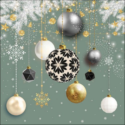 Christmas baubles sage papírszalvéta 33x33cm, 20db-os