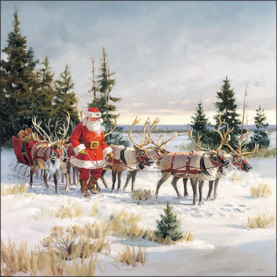 Santa with his reindeers papírszalvéta 33x33cm, 20db-os