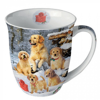 Porcelán bögre - 400ml - Golden retriever puppies