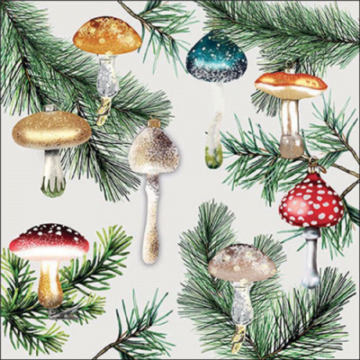 Mushroom ornaments white papírszalvéta 33x33cm, 20db-os