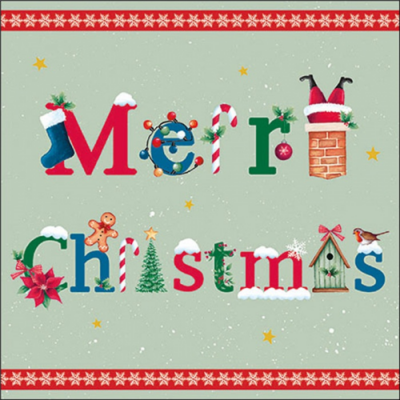 Merry message sage papírszalvéta 33x33cm, 20db-os