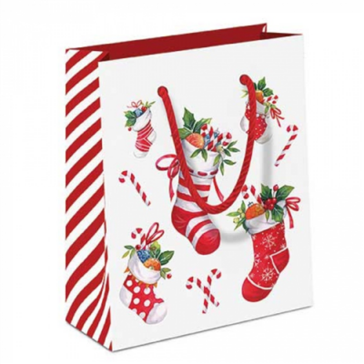 X-mas stockings white papír ajándéktáska 22x13x25cm