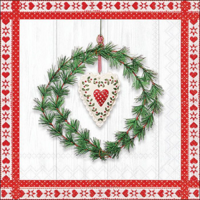 Heart in wreath papírszalvéta 33x33cm, 20db-os