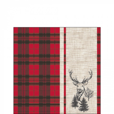 Deer plaid red papírszalvéta 25x25cm, 20db-os