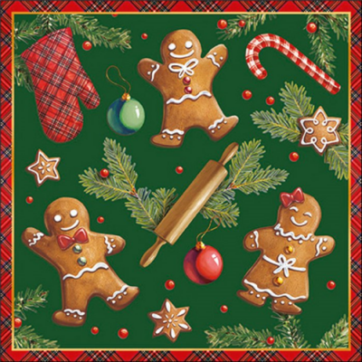Gingerbread cookies green papírszalvéta 33x33cm, 20db-os