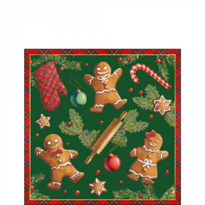 Gingerbread cookies green papírszalvéta 25x25cm, 20db-os