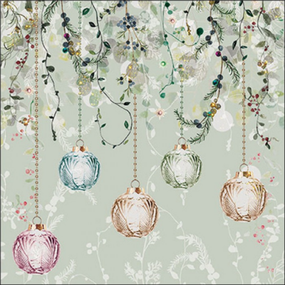 Floral Christmas green papírszalvéta 33x33cm, 20db-os