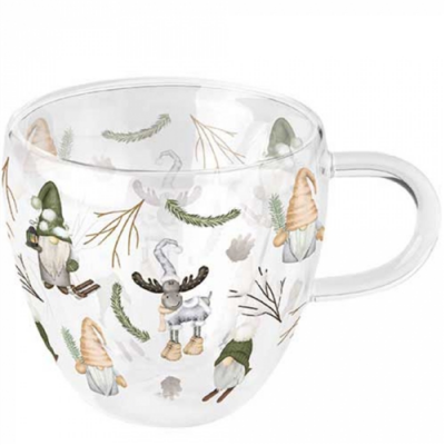 Karácsonyi duplafalú üvegcsésze 250ml Forest gnomes
