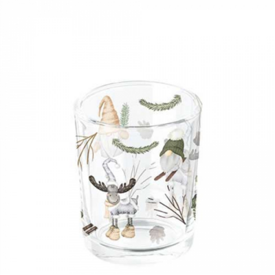 Karácsonyi üveg mécsestartó 5,5x6cm Forest gnomes