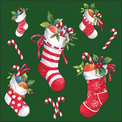 X-mas stockings green papírszalvéta 33x33cm, 20db-os