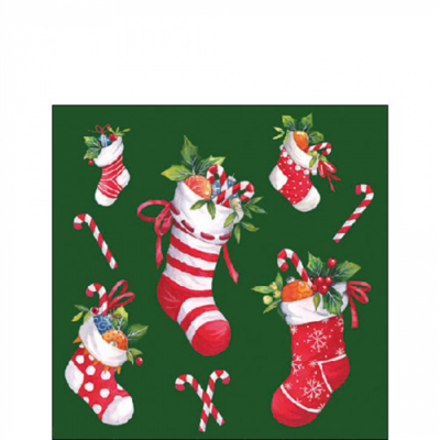 X-mas stockings green papírszalvéta 25x25cm, 20db-os
