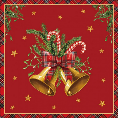 Scottish bells red papírszalvéta 33x33cm, 20db-os