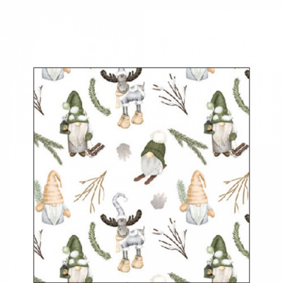 Karácsonyi szalvéta 25x25cm, 20db-os Forest gnomes