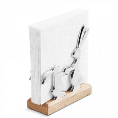 Fém szalvétatartó fa aljjal, nyuszis