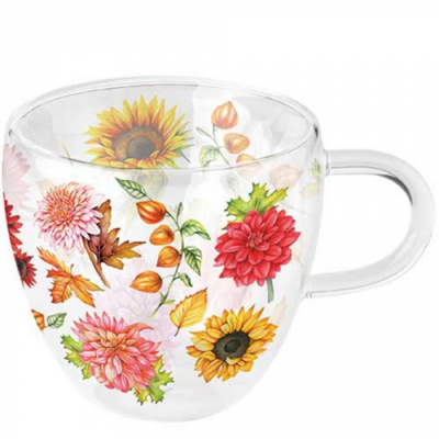 Duplafalú borosilicate üvegcsésze 250ml Autumn blooming