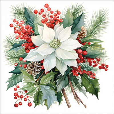 Poinsettia bouquet white papírszalvéta 33x33cm, 20db-os