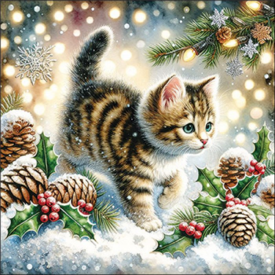 Cute cat in the snow papírszalvéta 33x33cm, 20db-os