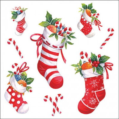 X-mas stockings white papírszalvéta 33x33cm, 20db-os