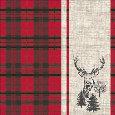 Deer plaid red papírszalvéta 33x33cm, 20db-os