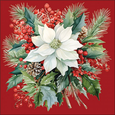 Poinsettia bouquet red papírszalvéta 33x33cm, 20db-os
