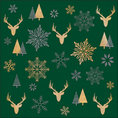 Winter silhouettes green papírszalvéta 33x33cm, 20db-os