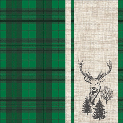 Deer plaid green papírszalvéta 33x33cm, 20db-os