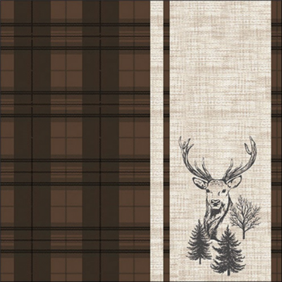 Deer plaid brown papírszalvéta 33c33cm, 20db-os
