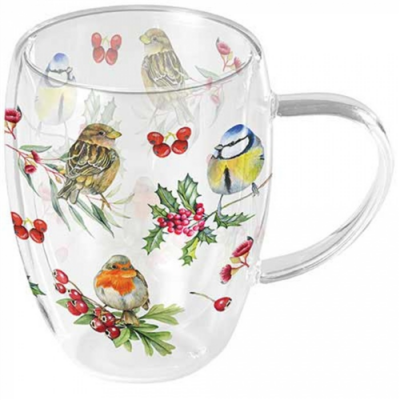 Birds in Winter duplafalú borosilicate üvegcsésze 350ml