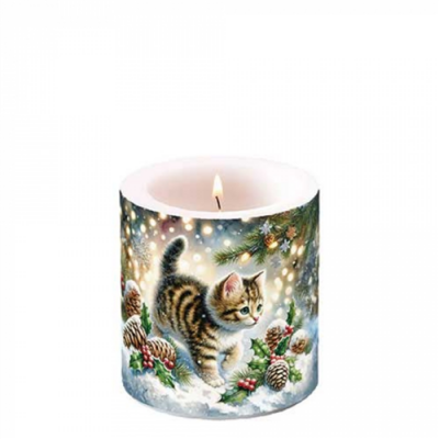 Cute cat in the snow átvilágítós gyertya 8x7,5cm