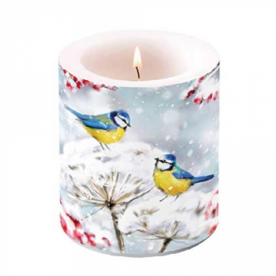 Birds in the snow átvilágítós gyertya 10x10xcm