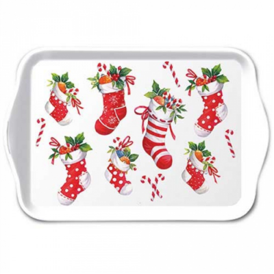 X-mas stockings white műanyag kistálca 13x21cm