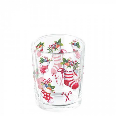 X-mas stockings white üveg mécsestartó 5,5x6cm