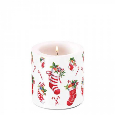 X-mas stockings white átvilágítós gyertya 8x7,5cm