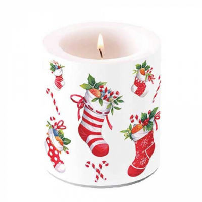 X-mas stockings white átvilágítós gyertya 10x10xcm