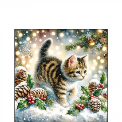 Cute cat in the snow papírszalvéta 25x25cm, 20db-os