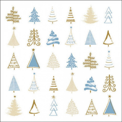 Christmas tree doodles blue papírszalvéta 33x33cm, 20db-os