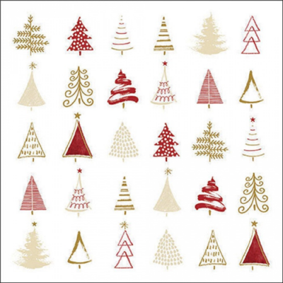 Christmas tree doodles red papírszalvéta 33x33cm, 20db-os