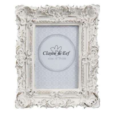 Clayre & Eef 2F0506 Képkeret 10x12cm/6x9cm, műanyag, fehér antikolt díszes kerettel